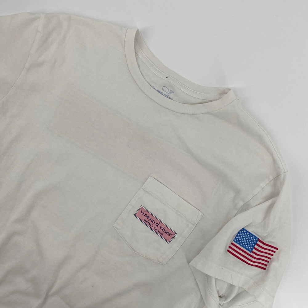 Vineyard Vines Pocket T Shirt Mens Medium White American Flag Marthas Political